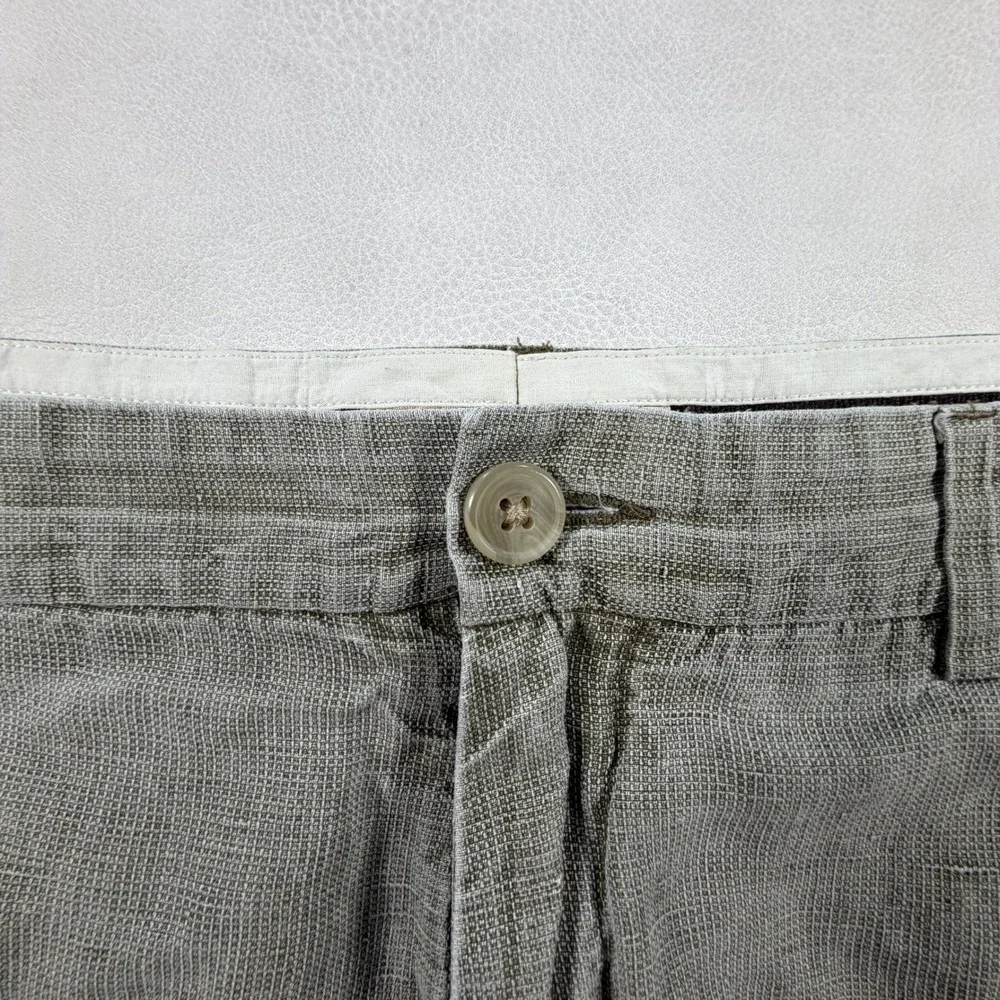 The Territory Ahead Mens 38x28 Linen Silk Blend Pants Khaki Flat Front Vintage